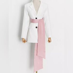 I am the Present Blazer Dress by Yaylee Large Back Pink Bow White Mini Dress SzS